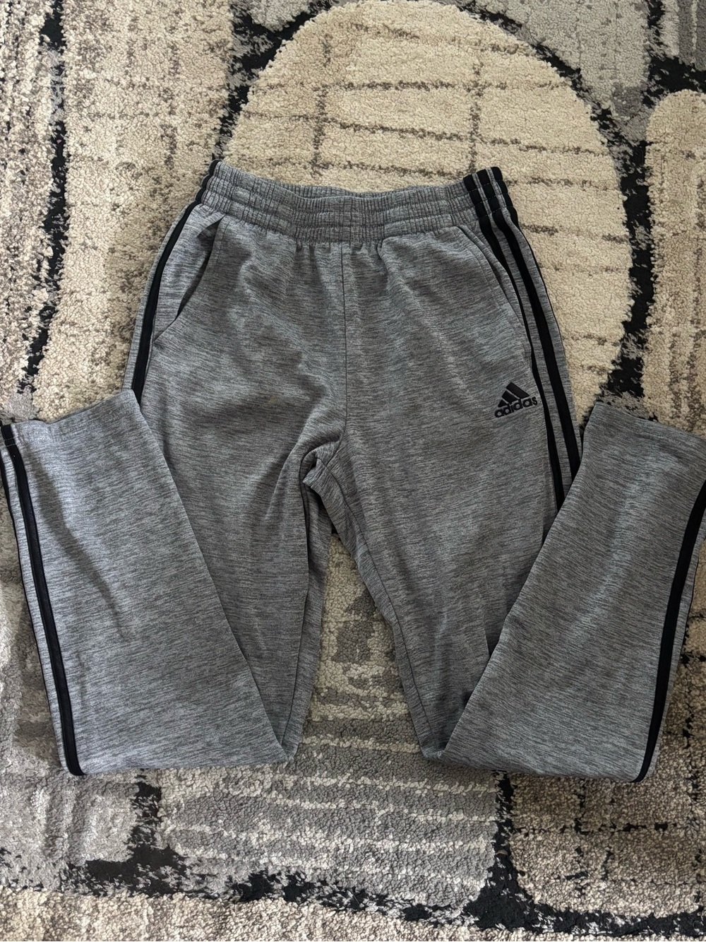 adidas Gray Heather Kids Joggers with Black Side Stripes